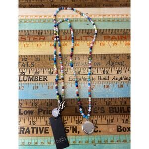 NORA Original Necklace Made In Norway Silver Tone Rainbow Round Glass Beads 18”